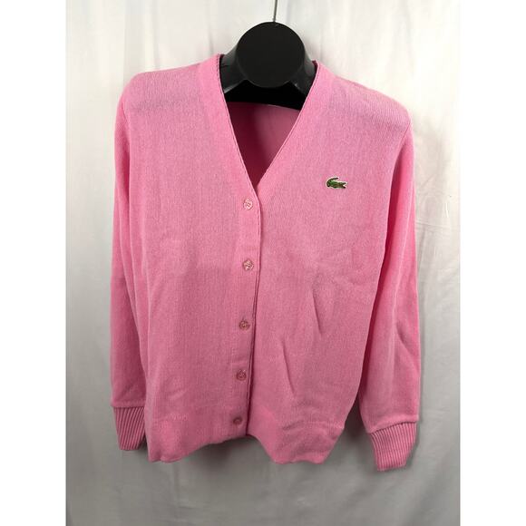 Vintage 1980s Lacoste IZOD Pink Knit Cardigan Men’s Size 36 Retro Sweater - Picture 6 of 11